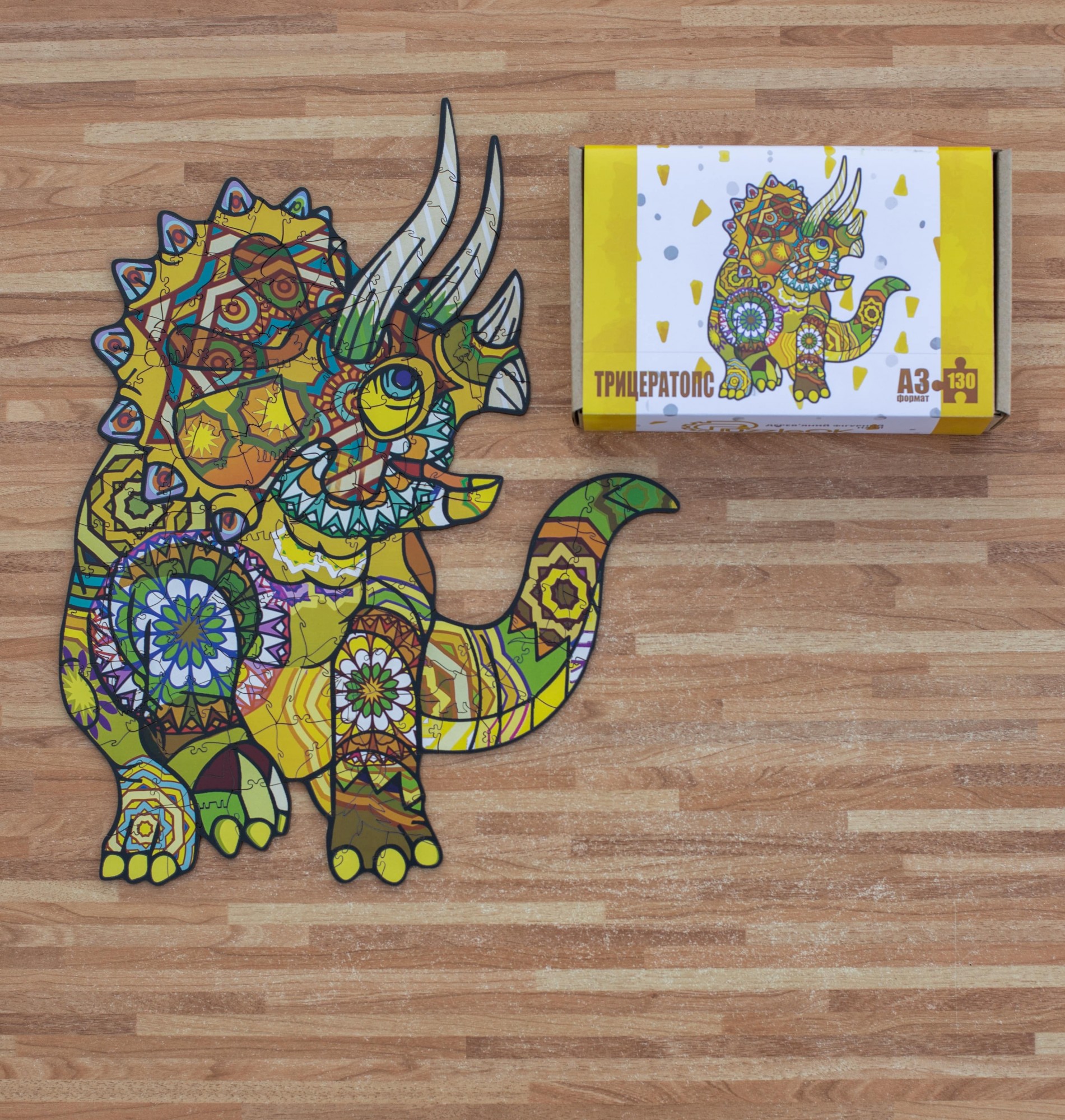 

Фигурный деревянний пазл PuzzleOK Трицератопс 289*358