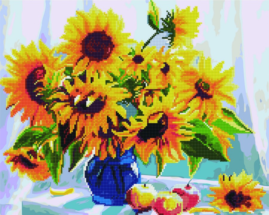 

Алмазная картина-раскраска 40x50 Подсолнухи в вазе, Rainbow Art (0096-1624)