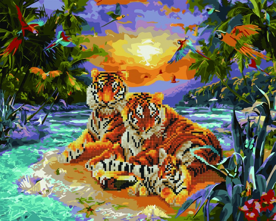 

Алмазная картина-раскраска 40x50 Семья тигров, Rainbow Art (0096-1610)