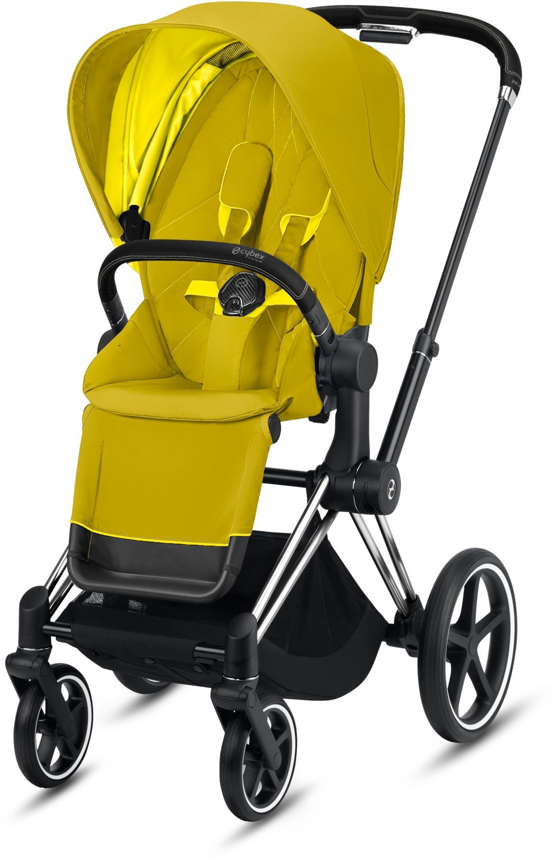 

Прогулочная коляска Cybex e-Priam Mustard Yellow шасси Chrome Black