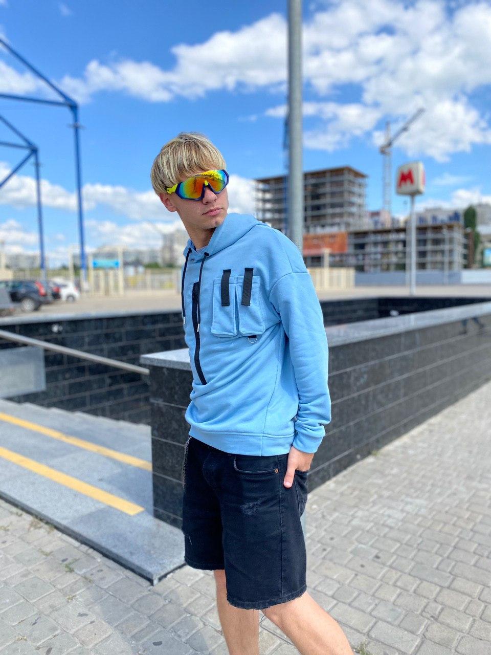 

Худи Oversize Pocket  Blue 0603, Худи Oversize Pocket S Blue 0603