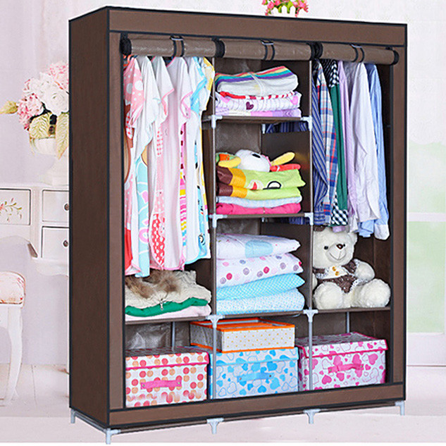 

Складной каркасный тканевый шкаф Storage Wardrobe «88130 brown», шкаф на три секции 130х45х175 см Коричневый легко собирается и отлично экономит пространство