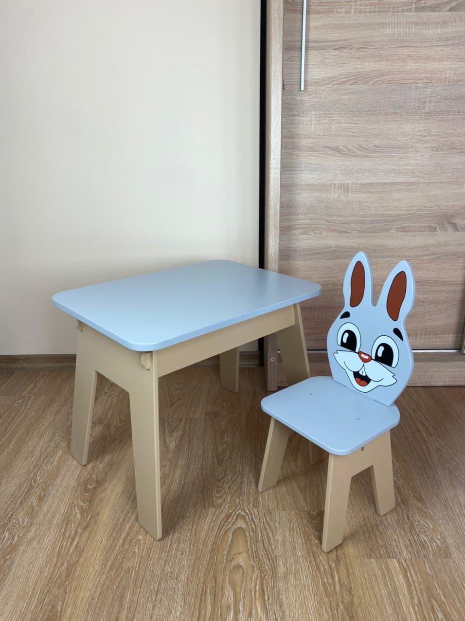

Детский комплект стол с нишей (пеналом) и фигурный стул-зайчик (голубой) МАСЯ