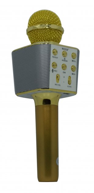 

Микрофон караоке Wster WS-1688 беспроводной с динамиком Bluetooth к телефону Gold