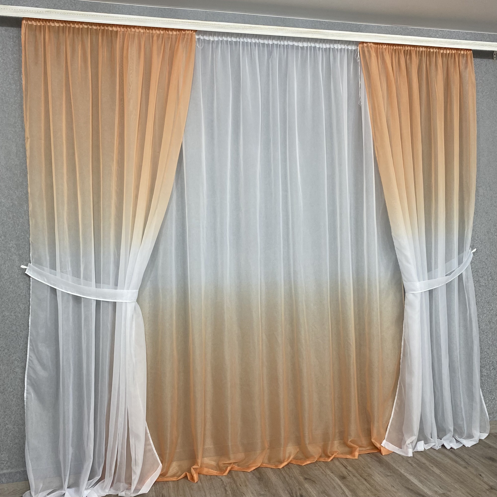 

Готовая тюль TG Home Амбре шифон №423 персик