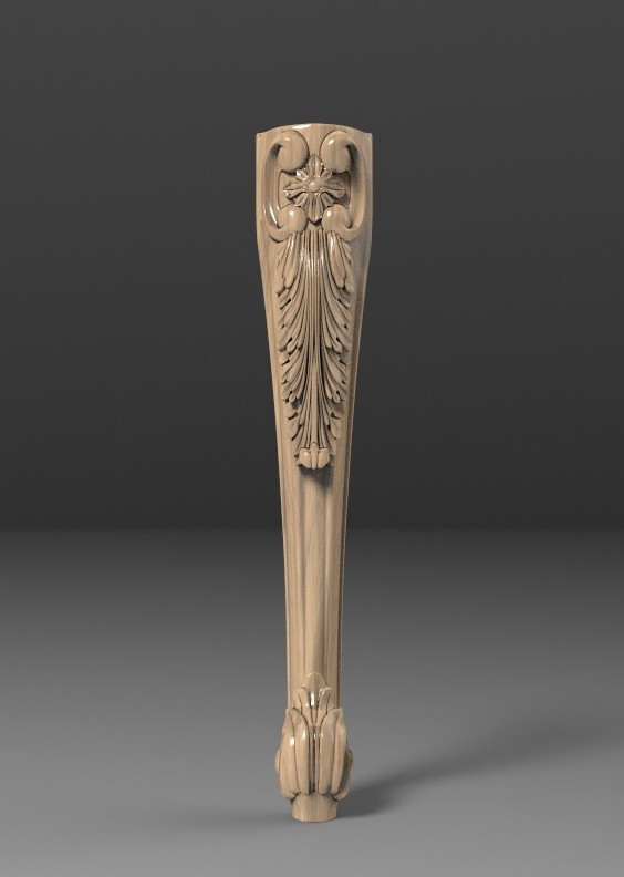 

Ножка стула, кресла, столика кабриоль Majsterdekor. Гнутая мебельная опора с резной композицией из дерева. 350 мм. (Ножка 34)