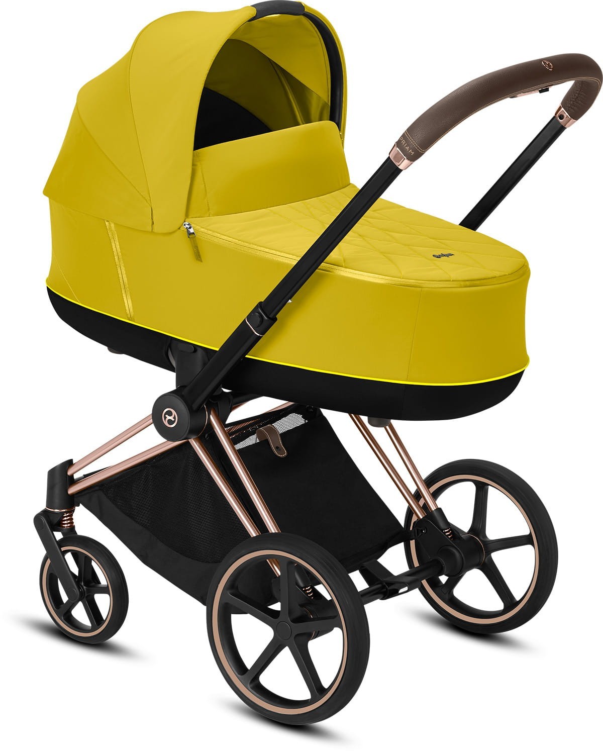 

Коляска для новорожденных Cybex e-Priam Mustard Yellow шасси Rose Gold