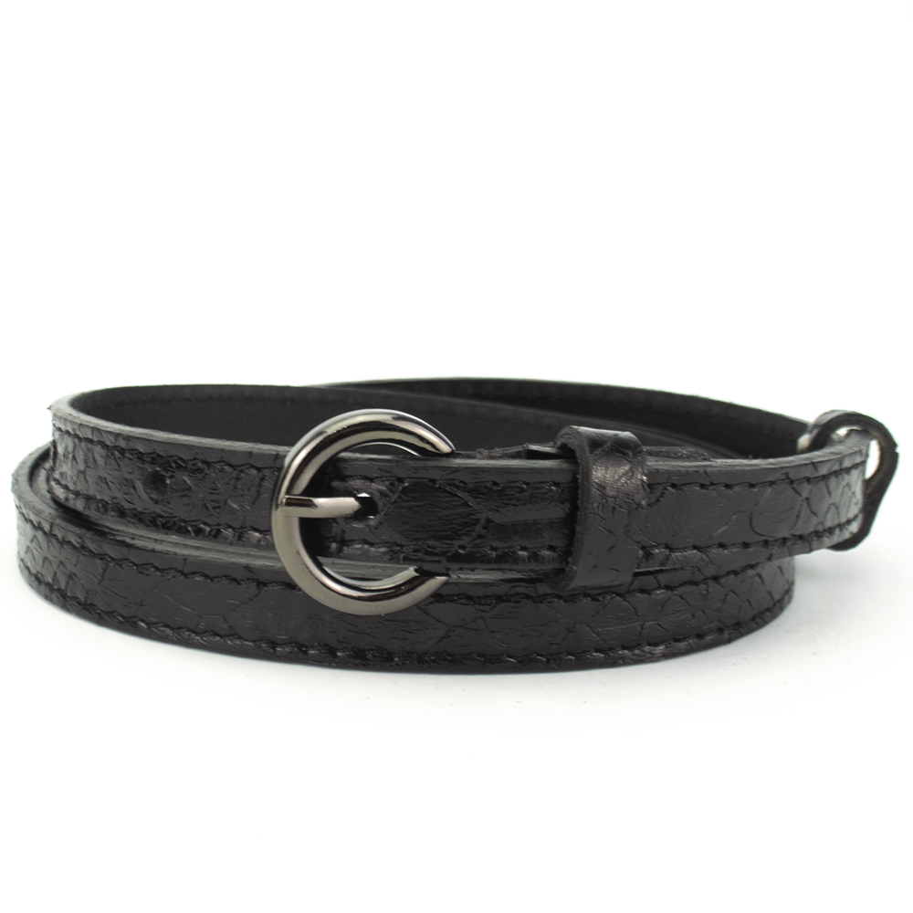 

Ремень кожаный женский узкий черный питон PS-1553 black (105 см)
