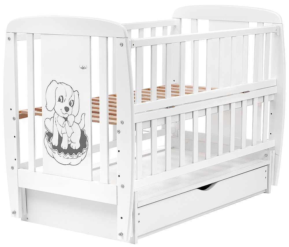 

Кровать Babyroom Собачка маятник, ящик, откидной бок DSMYO-3 бук белый