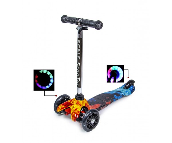 

Самокат трехколесный Scooter Mini Best Print, с рисунком со светящимися колесами, Fire and Ice