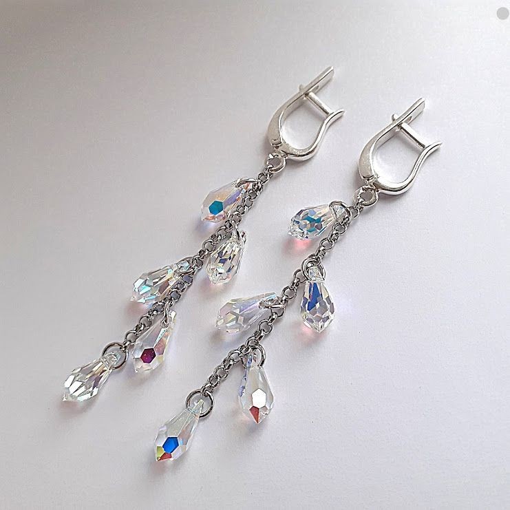 

Серьги-дорожки Hand Made с кристаллами Swarovski в форме капли