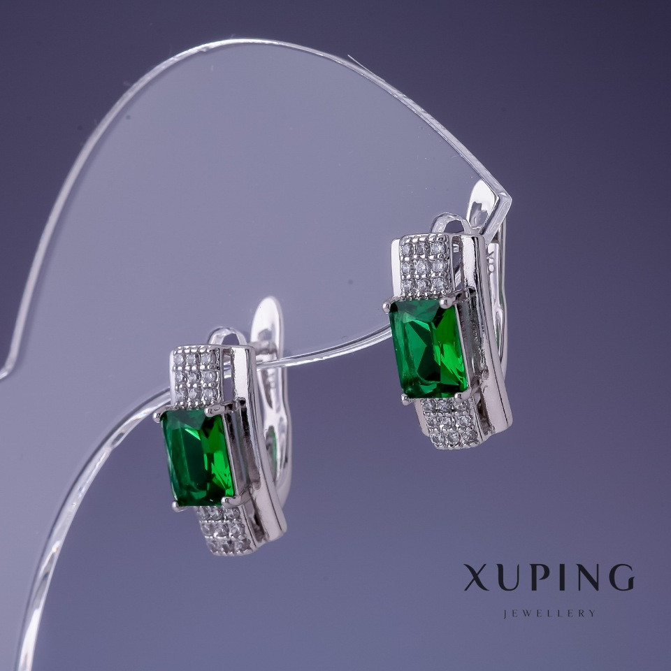 

Серьги Xuping Родий с зеленым камням и белыми стразами 15х7мм +-, ida25405
