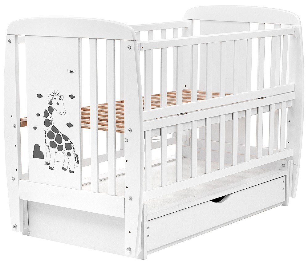 

Кровать Babyroom Жирафик маятник, ящик, откидной бок бук белый