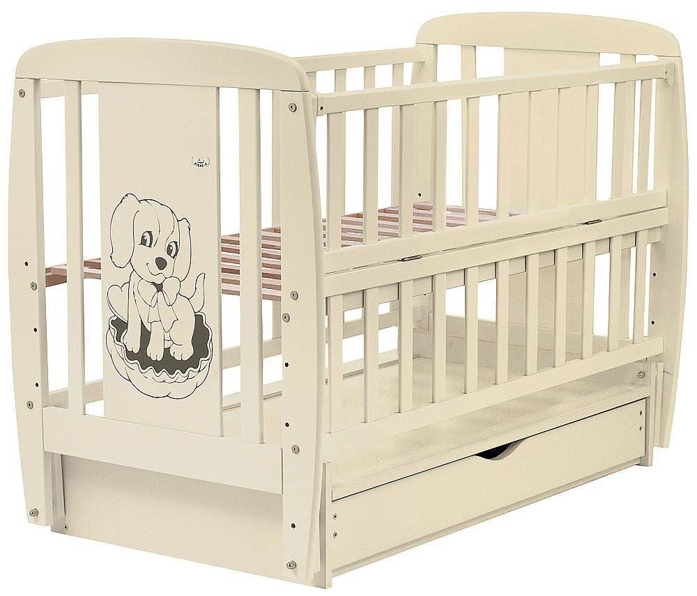 

Кровать Babyroom Собачка маятник, ящик, откидной бок бук слоновая кость