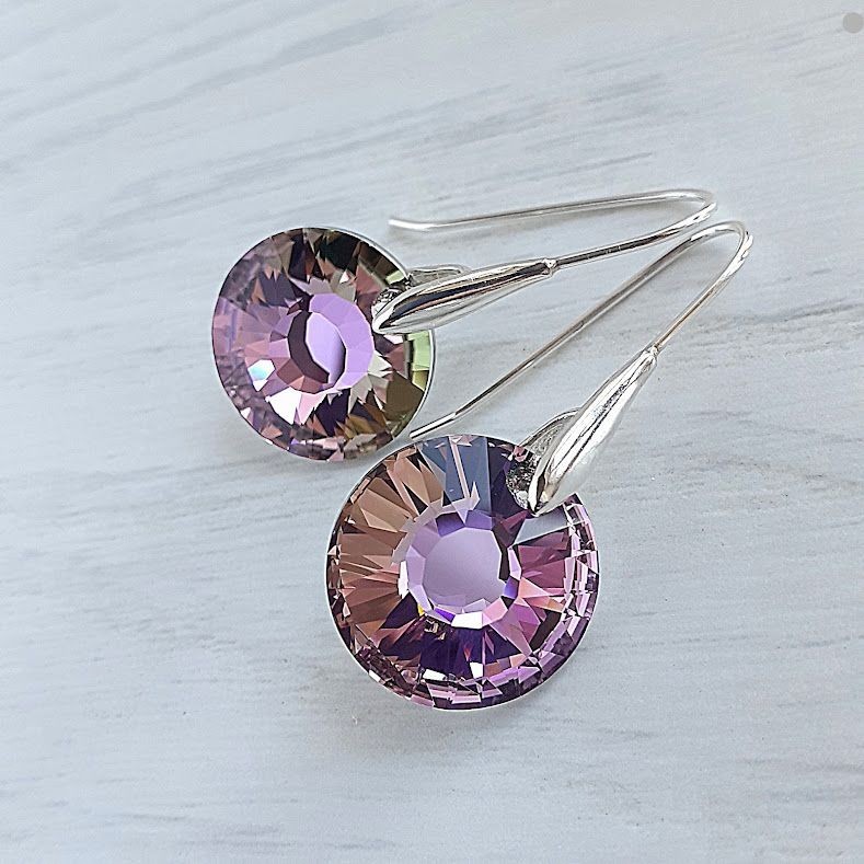 

Серьги Hand Made с кристаллами Сваровски сиренево-розового оттенка