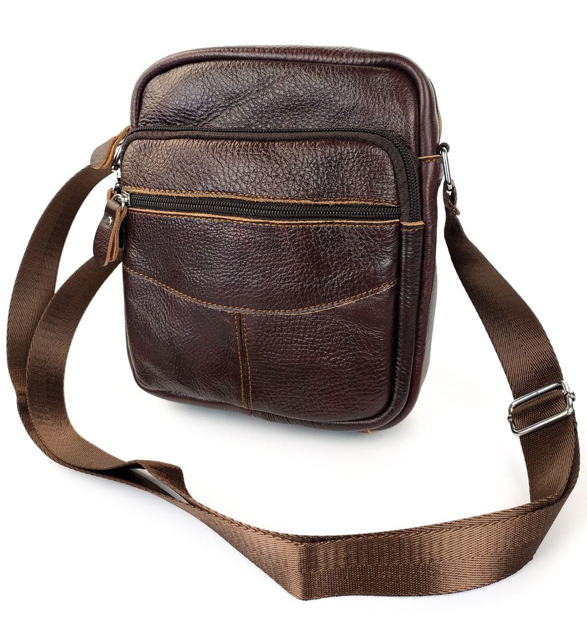 

Практичная мужская сумка из натуральной кожи JZ NS8234-2 19х22х7см коричневая