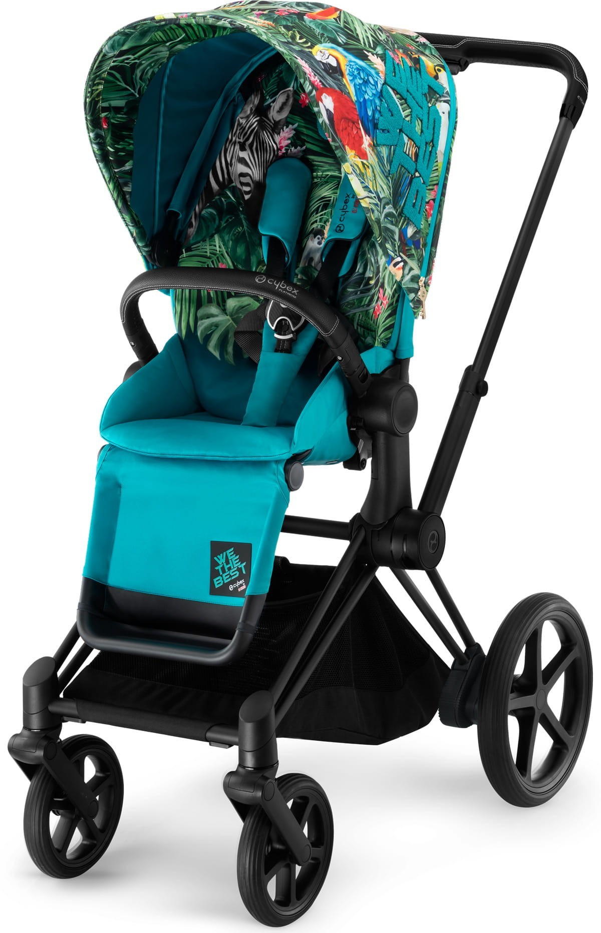 

Прогулочная коляска Cybex e-Priam Fashion Edition by DJ Khaled mid turquoise шасси Matt Black