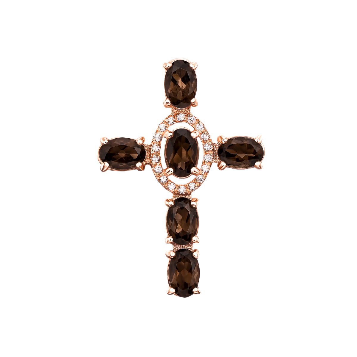 

Декоративный крестик из красного золота с раухтопазами и фианитами 000131530