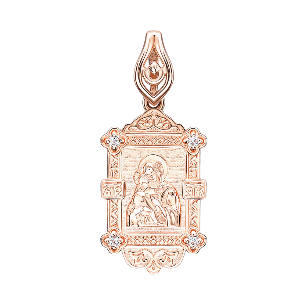 

Ладанка из красного золота Божия Матерь Владимирская с цирконием 000139221