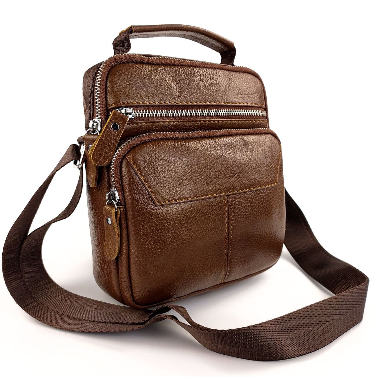 

Кожаная мужская сумка-барсетка с ручкой JZ NS1436-2 19х22х8см коричневая