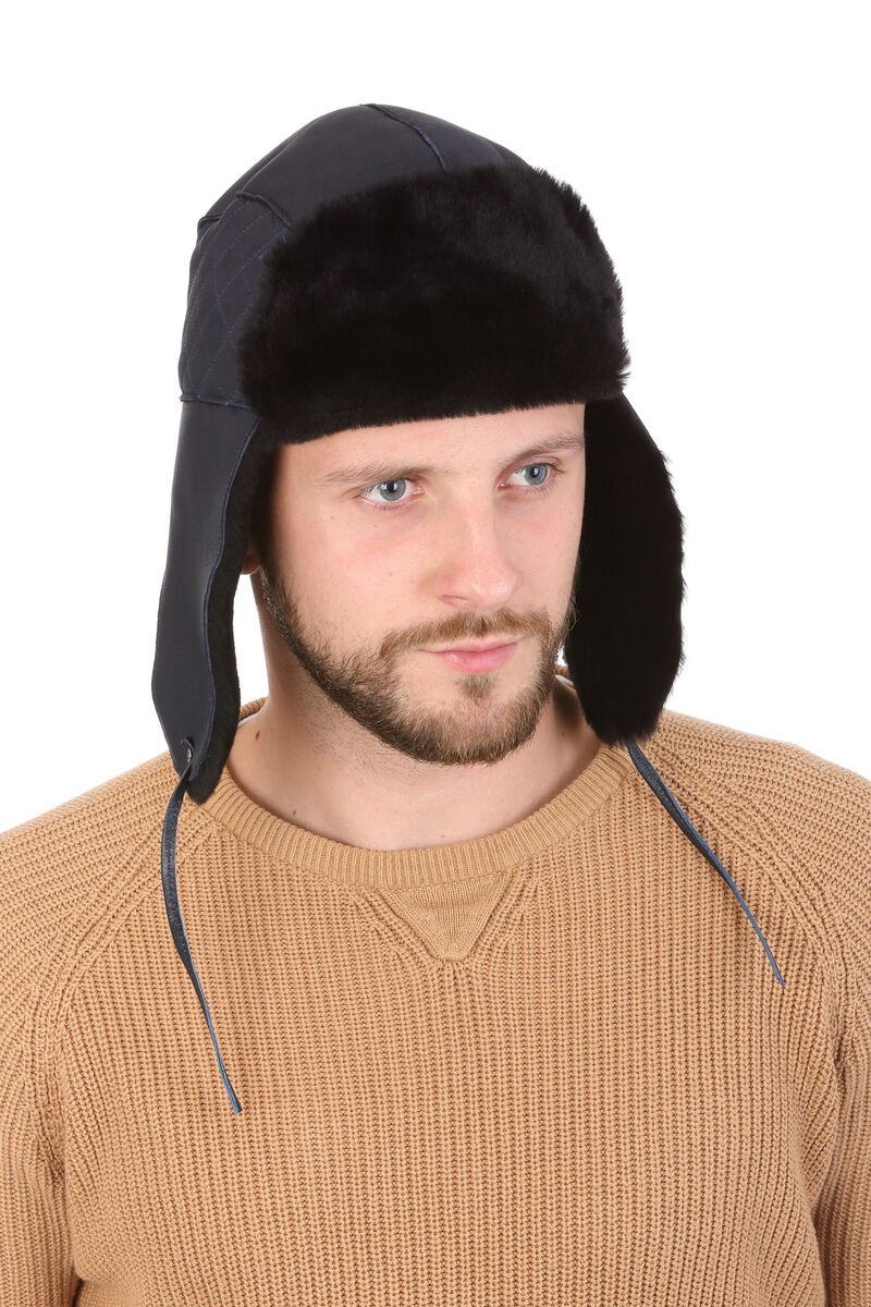 

Ушанка из овчины темно-синяя 59см LF Label