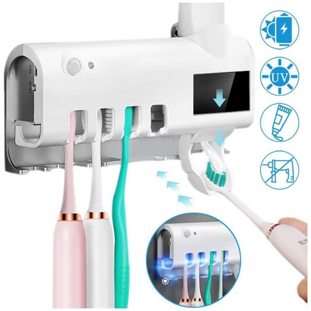 

Диспенсер дозатор для зубной пасты и щеток Toothbrush sterilizer W-020 автоматический ультрафиолетовый стерилизатор Белый (478563)