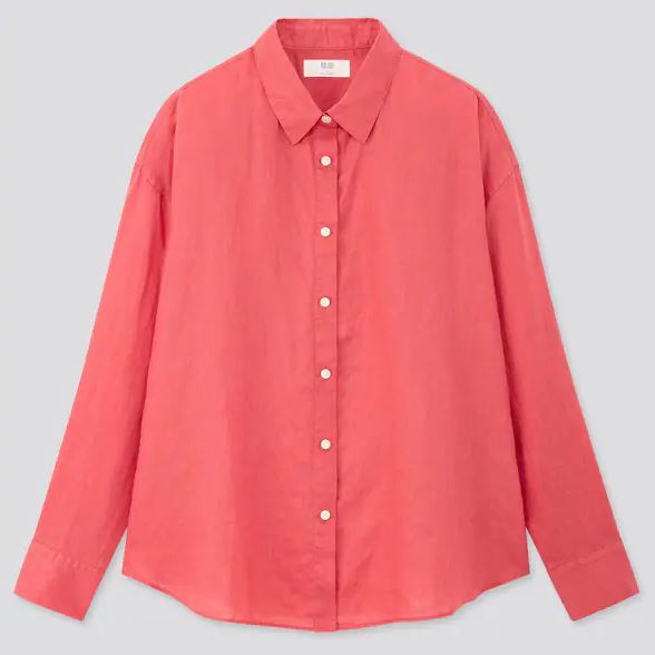 

Рубашка Uniqlo лляная  кораловая, Рубашка Uniqlo лляная L кораловая