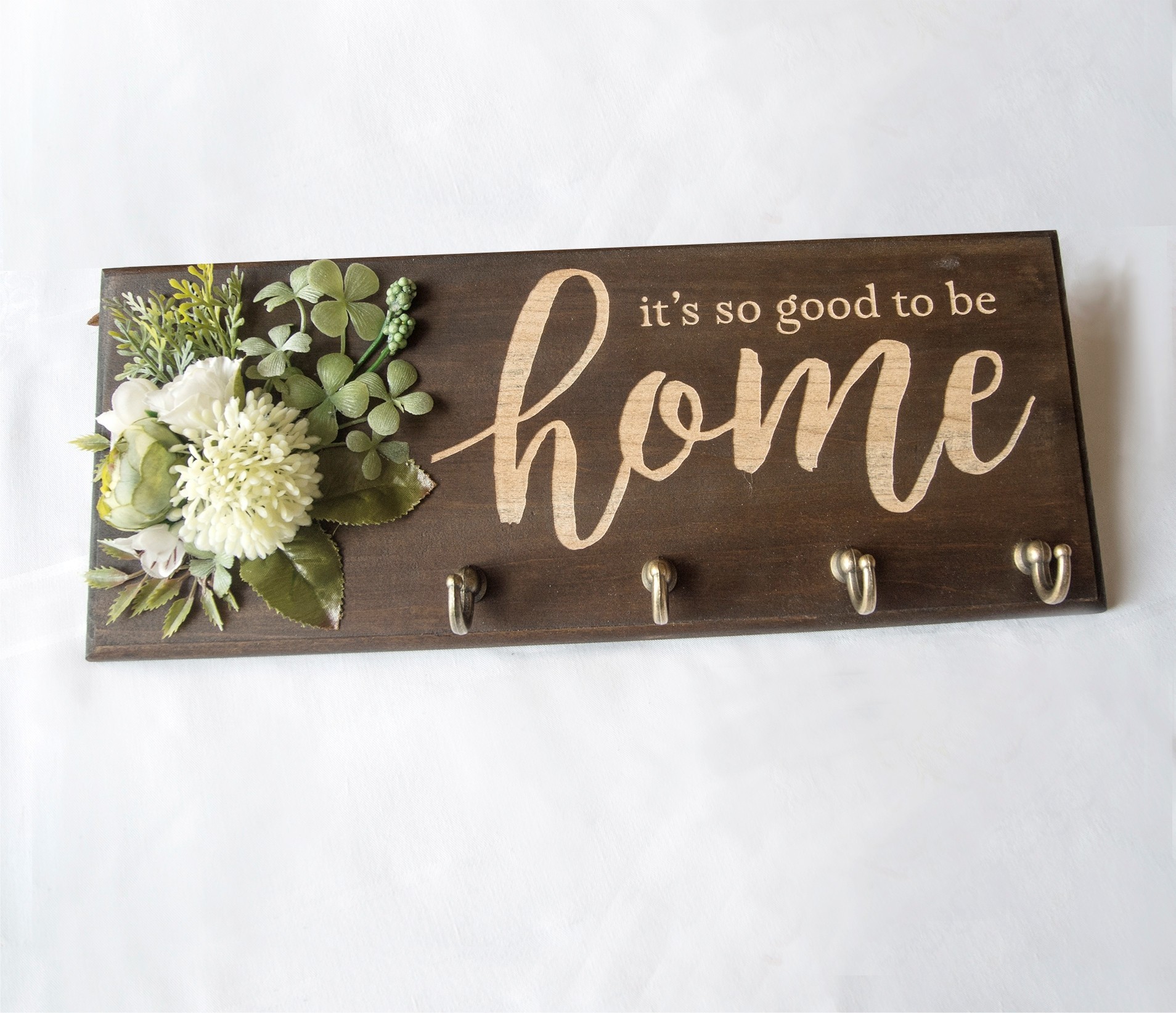 

Ключница из дерева HOME Should Buy Wood с цветочной композицией 13х32 см Темная