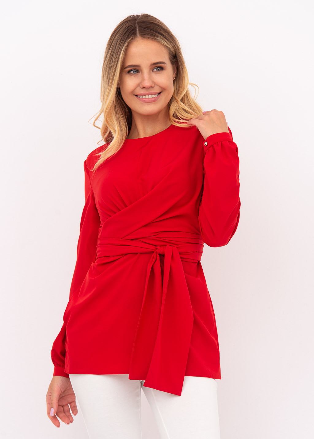 

Нарядная блуза с поясом ENME 009179-175  Красный, Нарядная блуза с поясом ENME 009179-175 M Красный