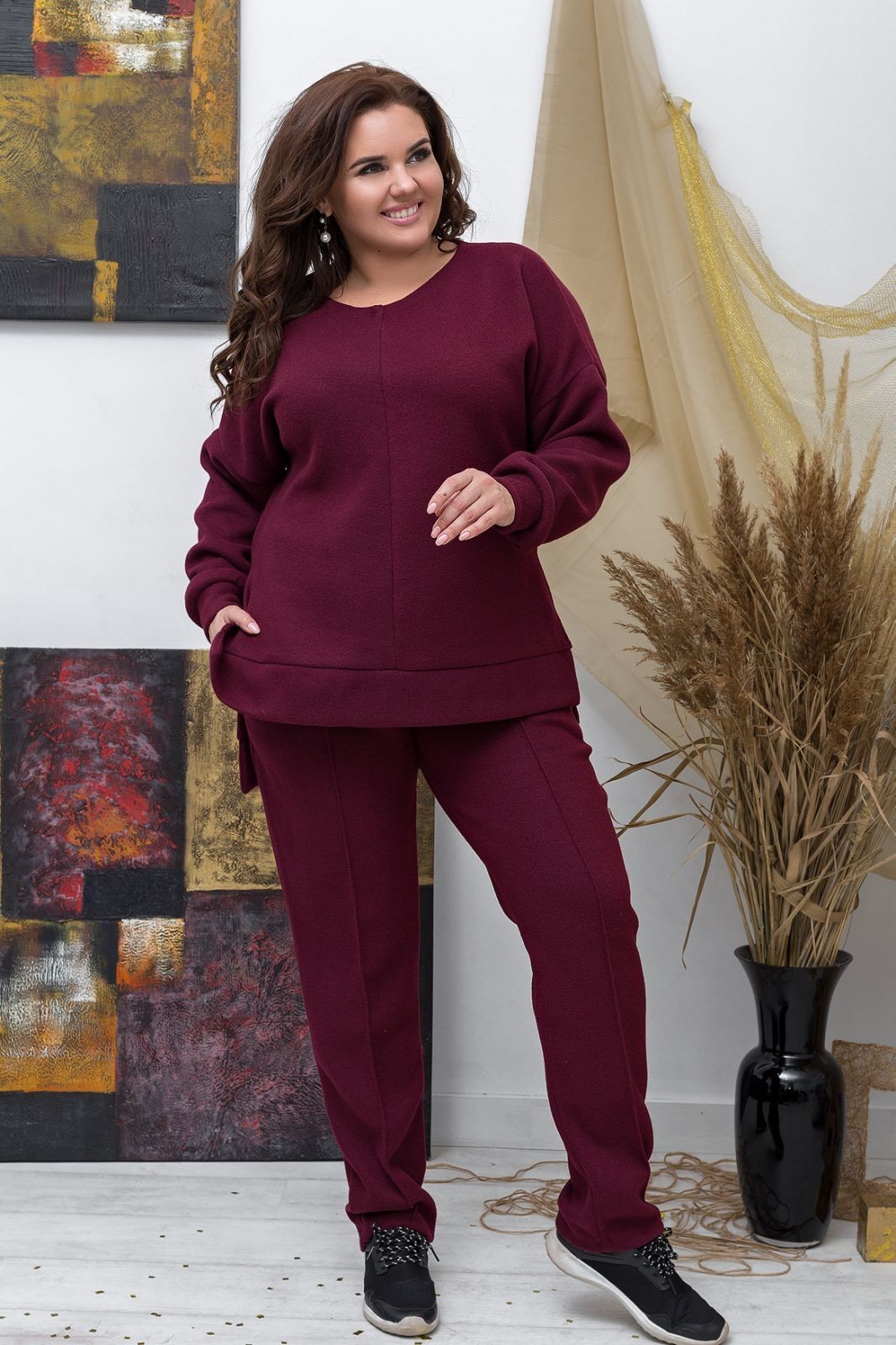 

Женский теплый спортивный костюм 4XL (60-62) бордовый трикотаж ангора