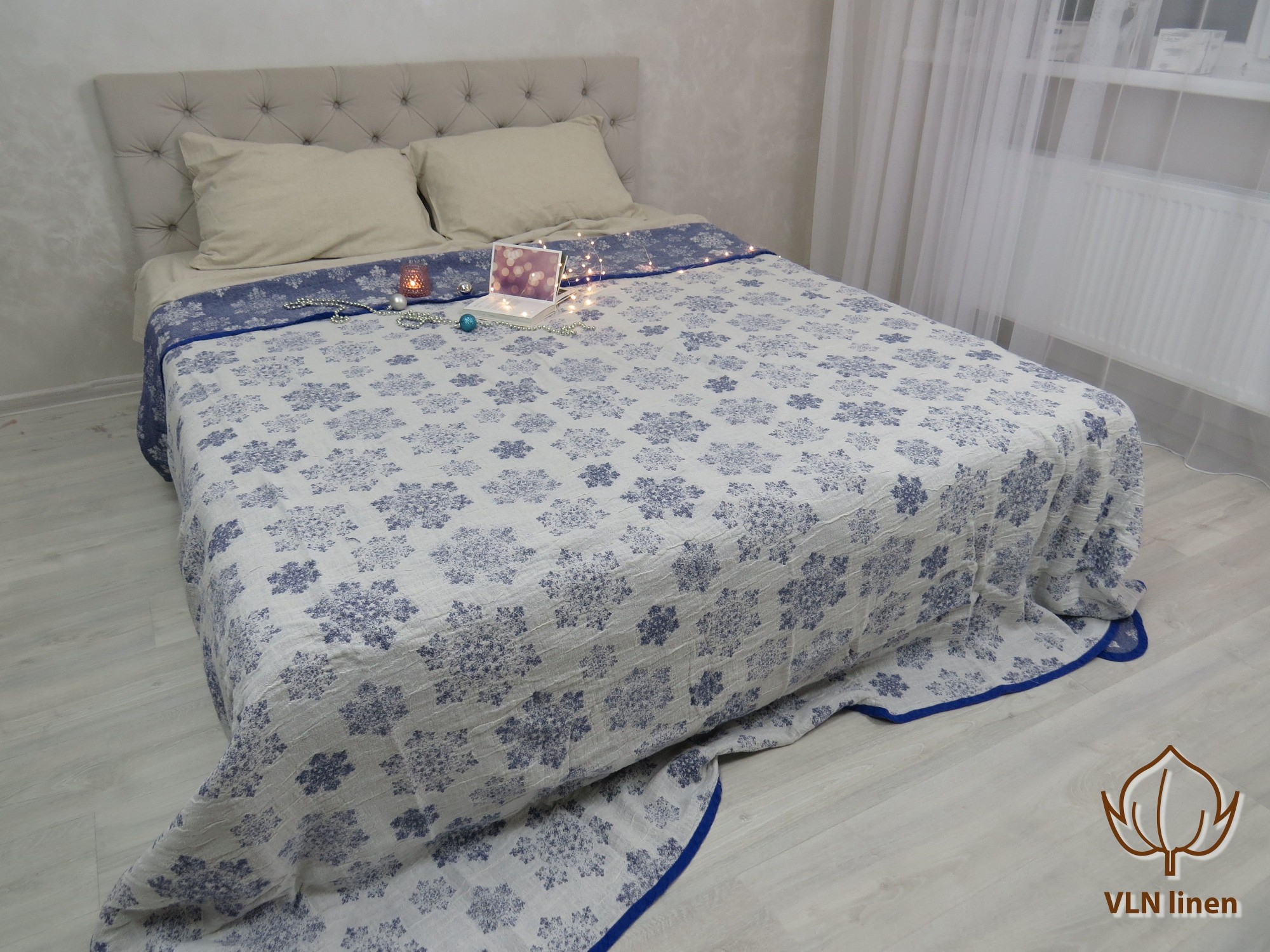 

Плед льняной БЕЛАРУСКІ ЛЁН 220x240 голубой с синим метель