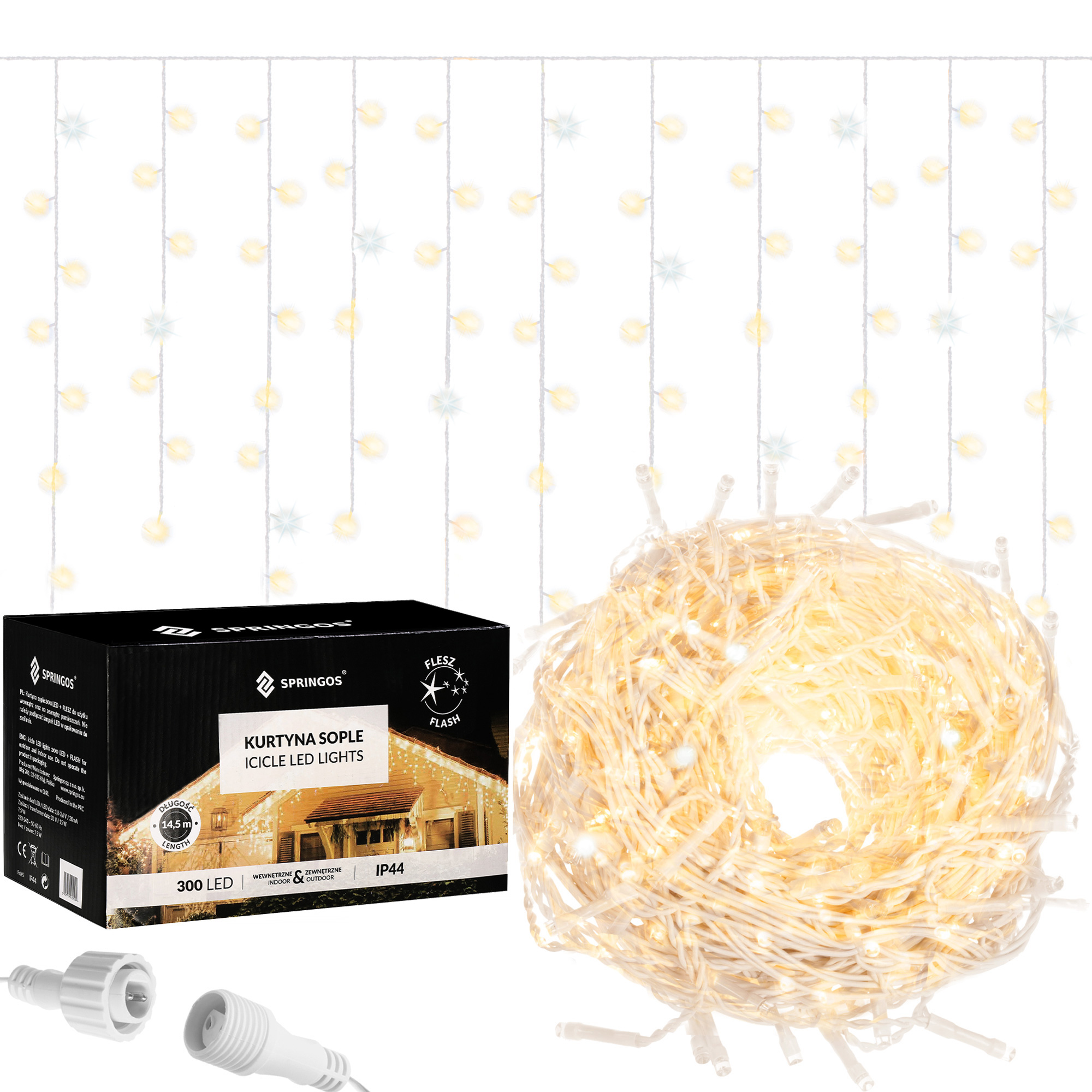 

Гірлянда бахрома вулична (зовнішня) Springos 12 м 300 LED + Flash CL0317 Warm White