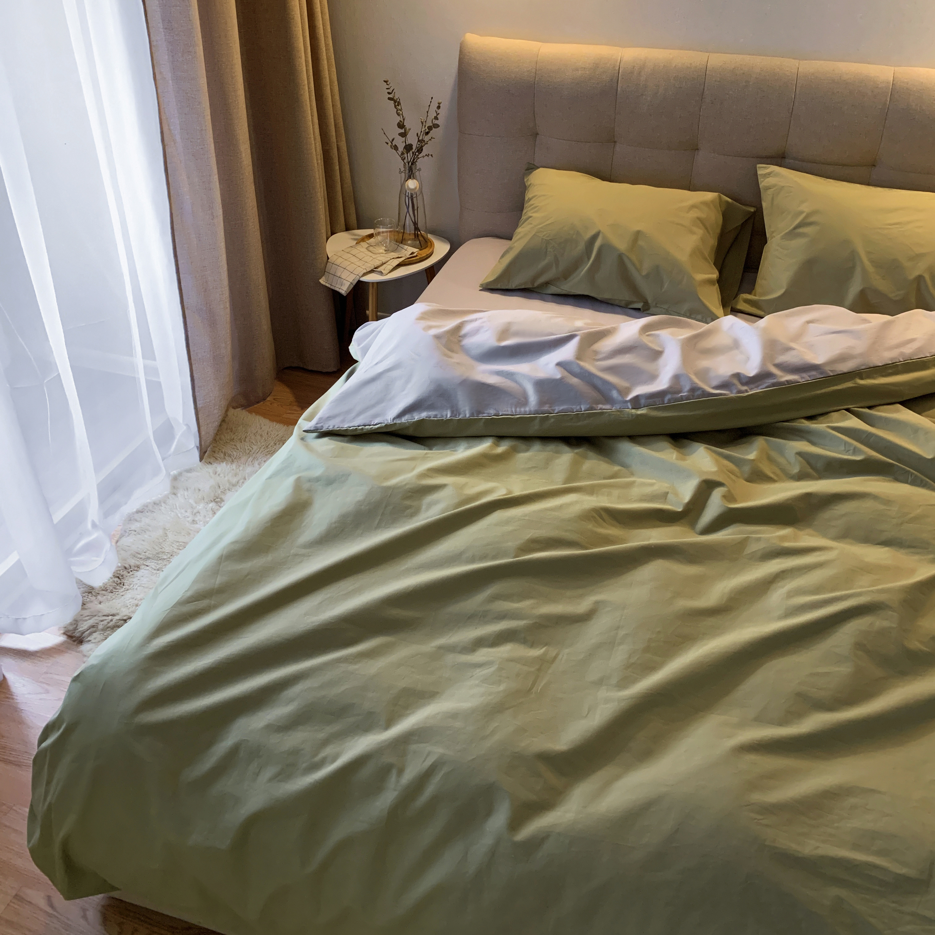 

Комплект постельного белья Двуспальный 175x215 "Хлопковые Традиции", поплин, PF70 Оливковый/Светло-серый