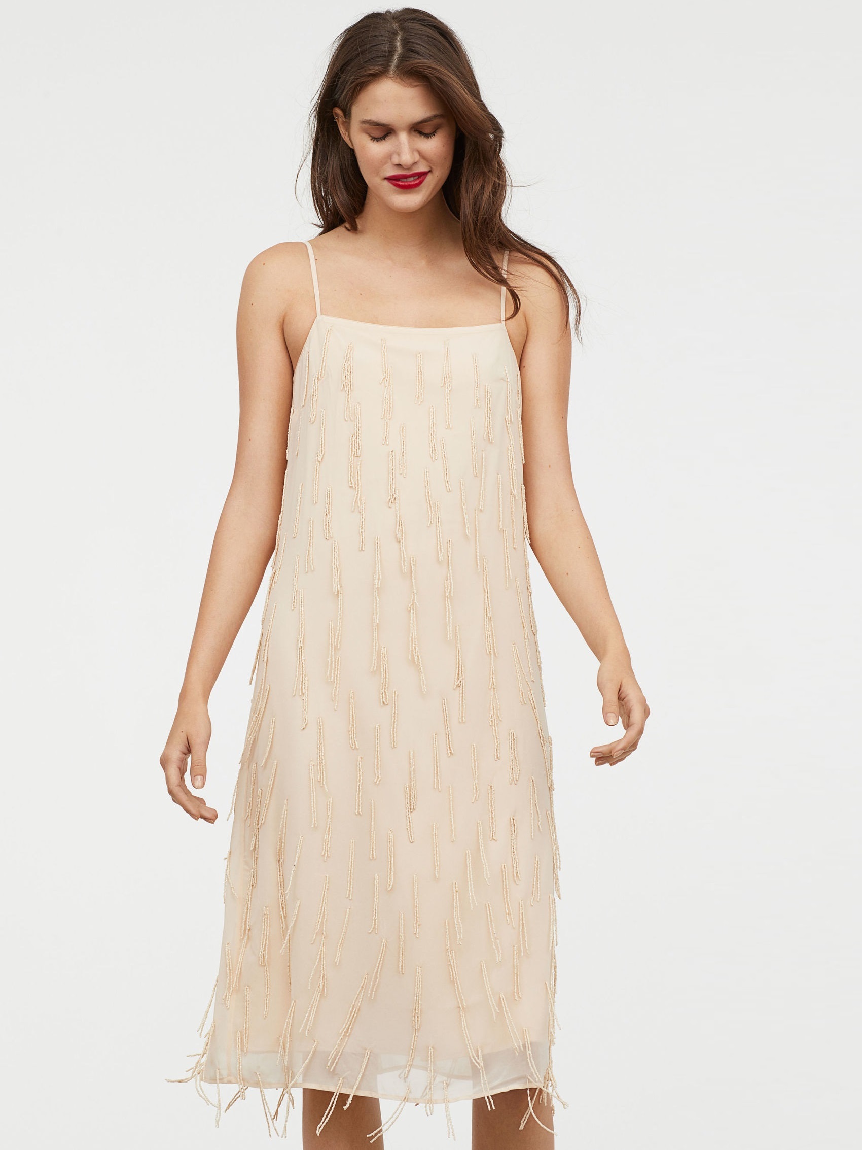 

Платье c вышивкой бисером H&M 0728184 2XS Бежевый