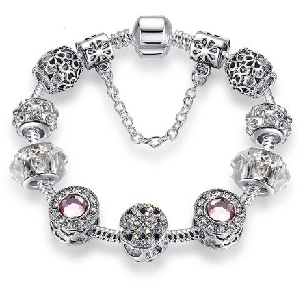

Браслет женский посеребренный Charm в стиле пандора "Crystal clover" 18 см