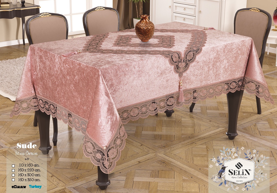 

Велюрова скатертина Selin Sude 160х350, бежева