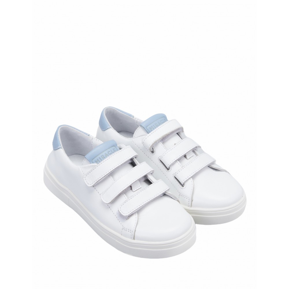 

Кеды белые кожаные с голубыми вставками Miracle-me 30 (MI - 0121-104X-2) белый