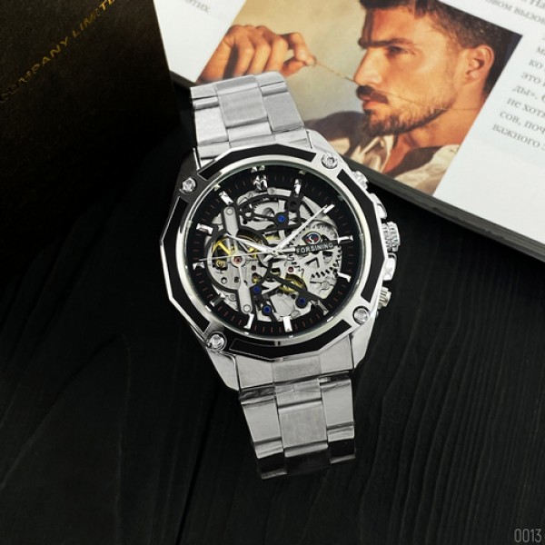 

Мужские часы наручные механические Forsining 8130 N Silver-Black