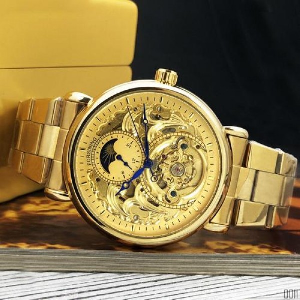 

Мужские часы наручные механические Forsining 8177 N All Gold