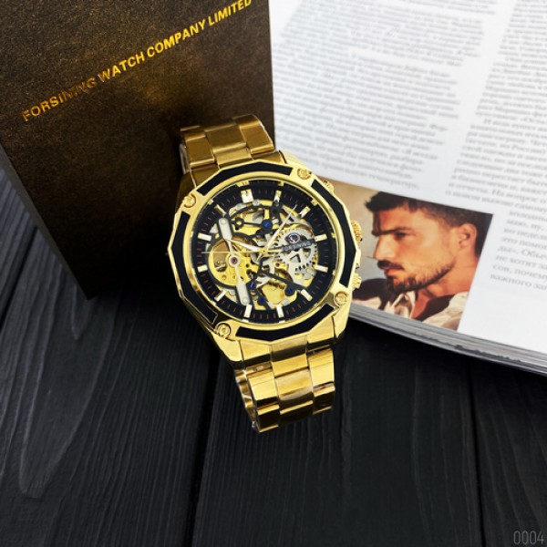 

Мужские часы наручные механические Forsining 8130 N Gold-Black