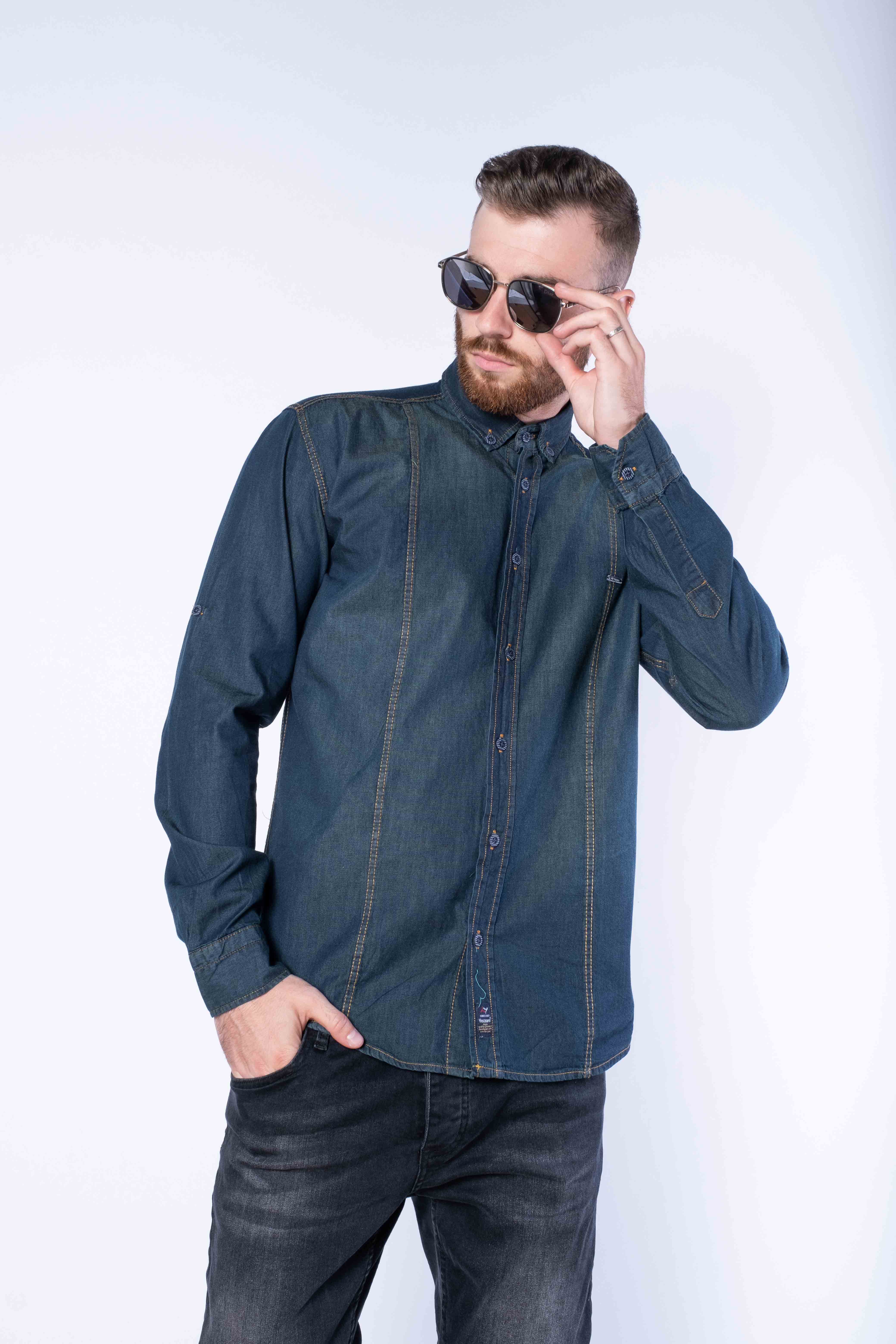 

Рубашка джинсовая с декоративными строчками Time of Style 644f127  Бутылочный, Рубашка джинсовая с декоративными строчками Time of Style 644f127 L Бутылочный