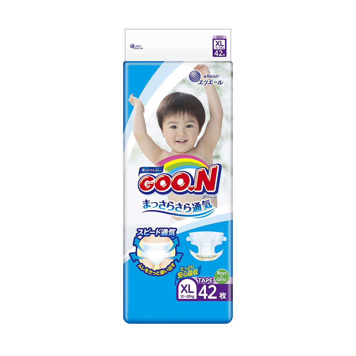 

Подгузники GOO.N для детей 12-20 кг Big XL на липучках унисекс 42 шт