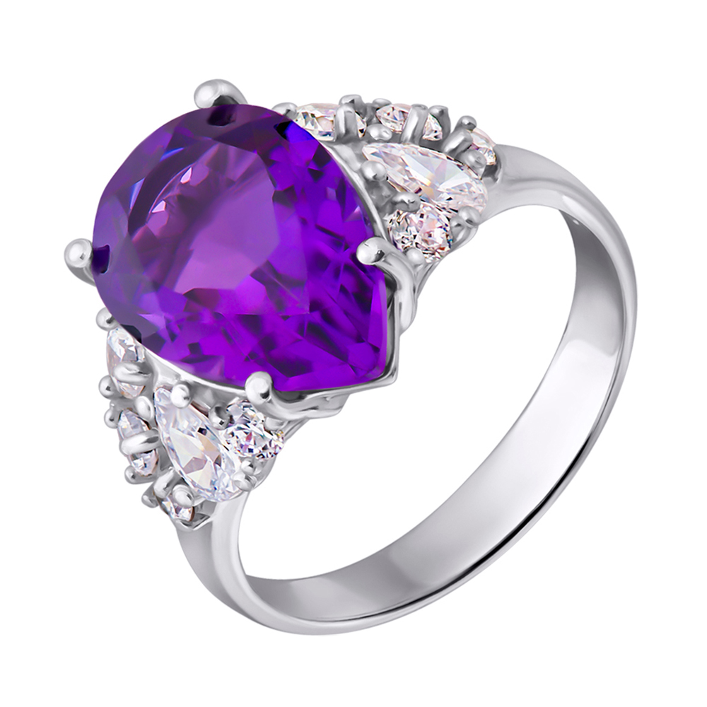 

Серебряное кольцо с аметистом и фианитами 000140770 18 размера
