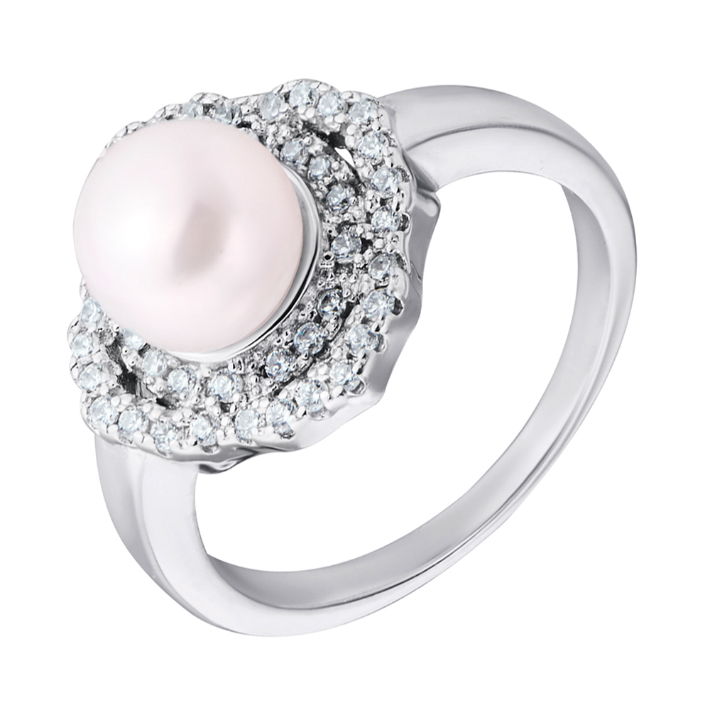 

Серебряное кольцо с жемчугом и фианитами 000132567 17.5 размера