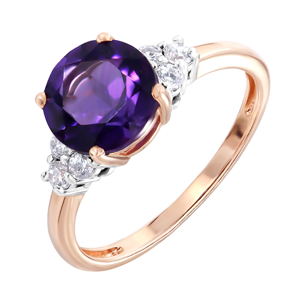 

Золотое кольцо в комбинированном цвете с аметистом и фианитами 000138396 17 размера