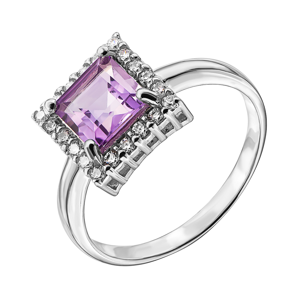 

Серебряное кольцо с аметистом и фианитами 000137595 18.5 размера