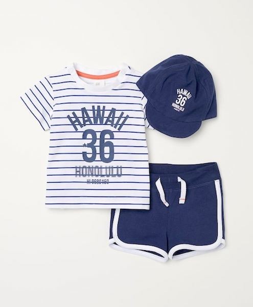 

Комплект (шорти + футболка + кепка) H&M 62см синьо-біла смужка (0618008001)