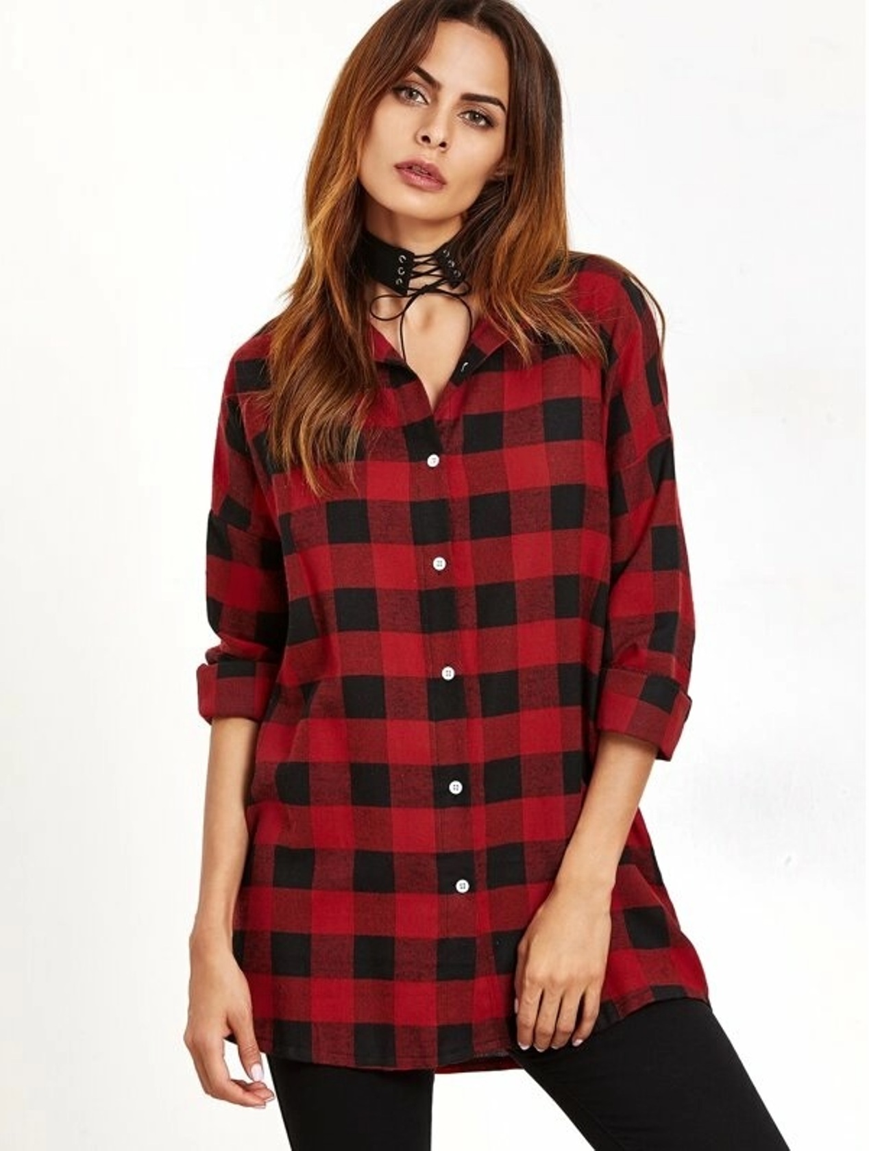 

Рубашка в клетку Shein 161021004 One size Красный