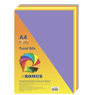 

Папір кольоровий Romus А4 80 г/м2 Trend MIXS 5 кольорів 250 аркушів (R50904)