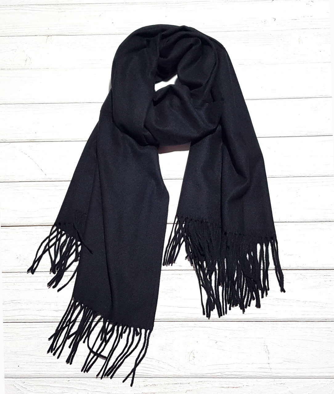 

Теплый шарф палантин Cashmere Хамар 180*65 см однотонный черный